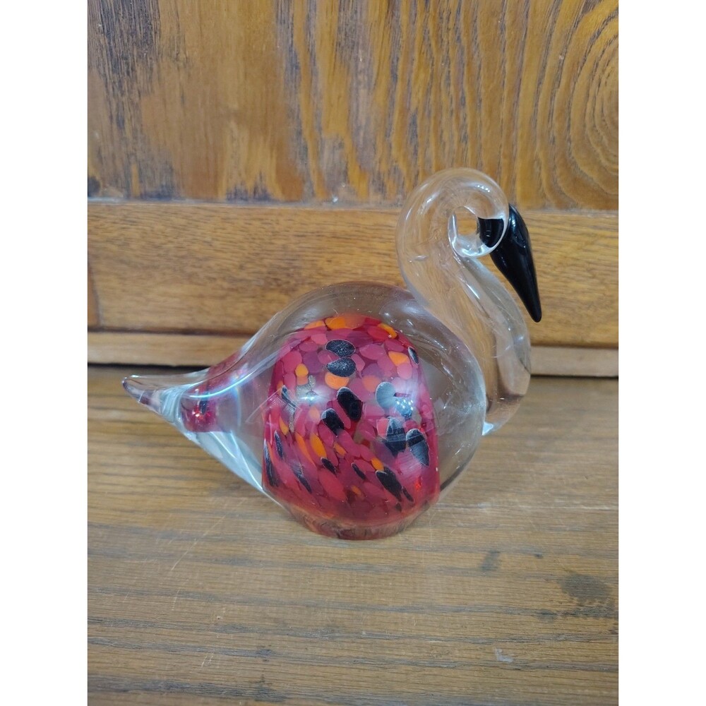 ART GLASS PELICAN PAPERWEIGHT FIGURINE MULTI RED